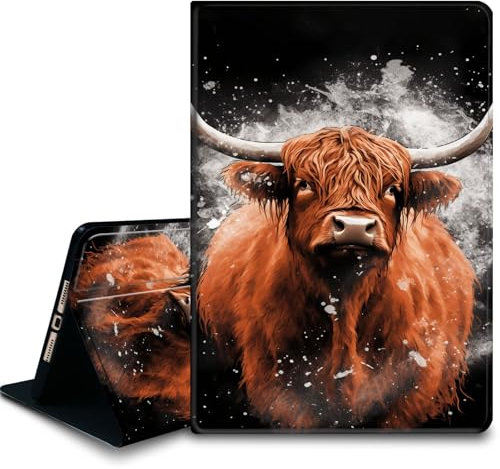 Bxgolkgd Étui pour tablette Amazon Kindle Fire HD 8/HD 8 Plus (12e/10e, sortie en 2024/2022/2020), avec fonction support, dissipation de la chaleur, fonction veille/réveil automatique, vache Highland