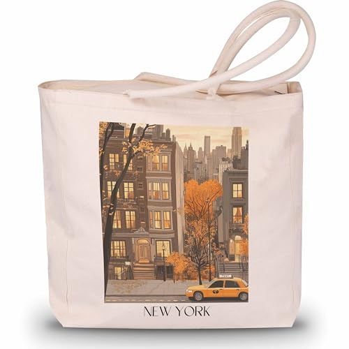 favplace Shopping Tasche mit Städtemotiv New York City Retro USA Tote Bag - Shopper bzw. Einkaufstasche für Fernweh oder Heimat - Reise Daybag - Jutebeutel