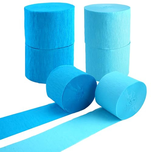 6Rolle Krepppapier Blau,Crepe Paper Streamers,Deko Kreppband Blau,4.5cmX25m | Krepppapier Schmal Bunt Rollen, Farbenfrohe Kreppbänder Luftschlangen, für Hochzeit Geburtstags Party Dekoration