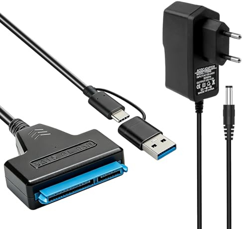 Wowsofty Câble SATA to USB Adaptateur SATA à USB 4 Canaux Compatible avec SSD/HDD 2,5 et 3,5, Transfert à Haute Vitesse 5 Gbps, UASP, Alimentation 12V 2A, Compatible avec Windows, Mac, Linux