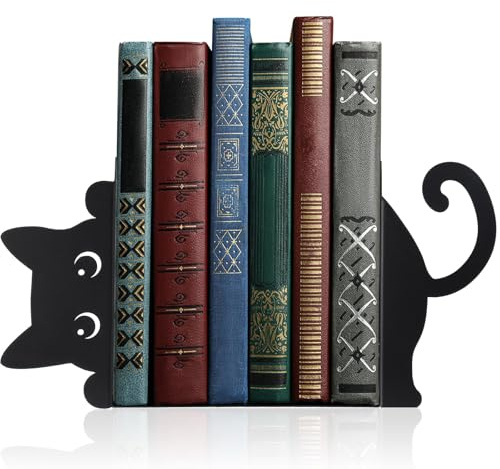 Buchstützen aus Metall, 2 Stück kreative Katze Bücherstütze Schwarz, dekorative Buchhalter im Katzen-Design, für Regal, Schule, Büro und Zuhause, Geschenk für Katzenliebhaber und Leseenthusiasten