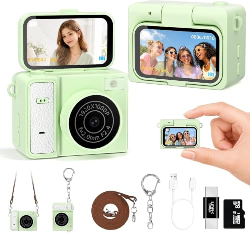 Mini Kamera,Mini Schlüsselanhängerkamera, 1080P tragbare Digitalkamera mit 1,47 Flip LCD, Retro Sammelkamera für Reisen, Partys, Geburtstag (grün)