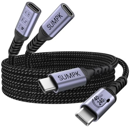 SUMPK USB-C-Verlängerungskabel 3m (2 Packungen / 240W / 40Gbps / 8K), Langes USB4-Extenderkabel, Hochgeschwindigkeits-Typ-C-Kabel, 60Hz-Videomonitor Kompatibel für iPhone 16 / MacBook/iPad/Magsafe