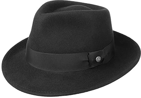 LIERYS City Filzhut Wollfilzhut Damen Herren Wasserabweisend Packable Bogarthut Fedora Sommer Winter schwarz M (56-57 cm)