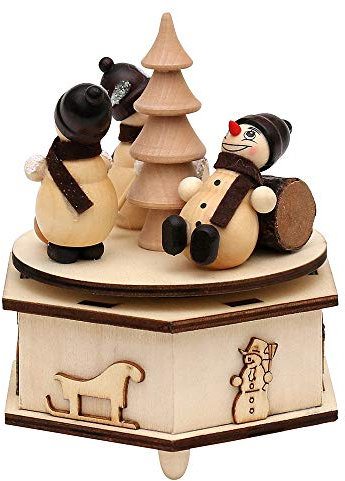 Dekohelden24 Wunderschöne Spieldose mit Schneemännern, Melodie: White Christmas, 11 x 11 x 13 cm