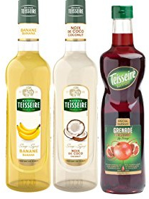 Assortiment des îles : sirop de banane, de noix de coco et de grenade
