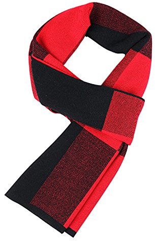 WANYING Winter Herbst Herren Strickschal 6% Wolle Gestrickter Schal Super Weich Business Casual - 180 * 30 cm Kariert Schwarz Rot