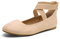 DREAM PAIRS Womens Ballerina Flat Fashion Elastic Ankle Straps Cross Strap Round Toe Comfy Ballet Pumps Dolly Shoes,Size 8,Nude,Sole_Stretchy