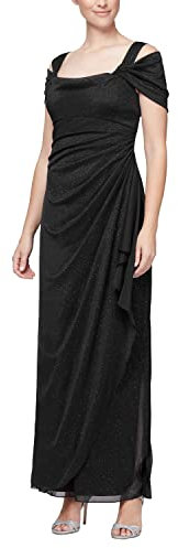 Alex Evenings Damen Langes Schulterfreies, Mutter der Braut Kleid für besondere Anlässe, Schwarz Glitter, 36
