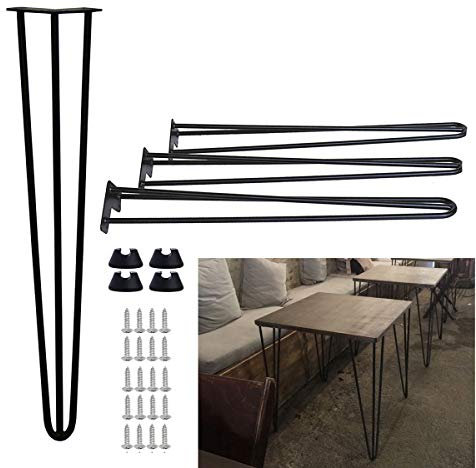 Table de salle à manger Pieds en métal Noir Dragonne jambe 71 cm 71,1 cm trous pré-percés 10 mm Heavy Duty en acier robuste 3 cannes, 4 pcs