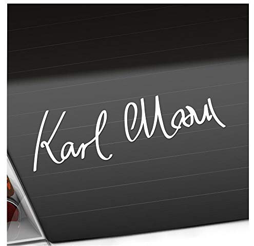 Kiwistar - Autoaufkleber - Karl Marx Unterschrift - Weiss - 60x18cm - Heckscheibe Auto Aufkleber wetterfest für Kfz LKW Mofa Truck - Sticker außen selbstklebend Tuning Zubehör für Fenster Fahrzeug
