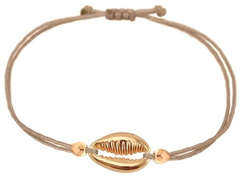 Selfmade Jewelry Armband Damen Roségold Kauri Muschel Handgemachtes Makramee Bändchen Größenverstellbar inkl. Geschenk-Verpackung (Rosegold - Braun)