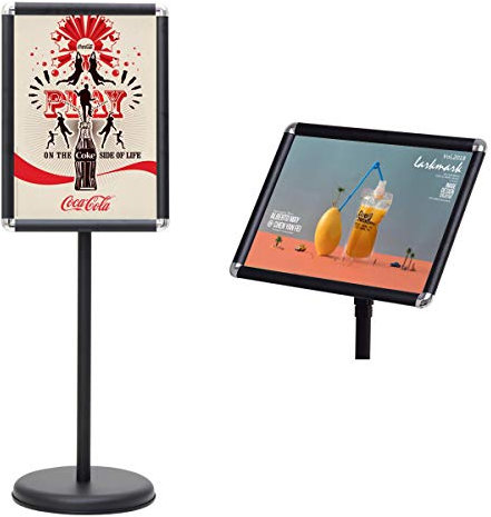 GOPLUS Soporte de aluminio para póster, Soporte de pie de altura ajustable para póster de formato A3/A4 con rotación de 360 grados para bodas, museos, espectáculos y fiestas (A3, Negro)
