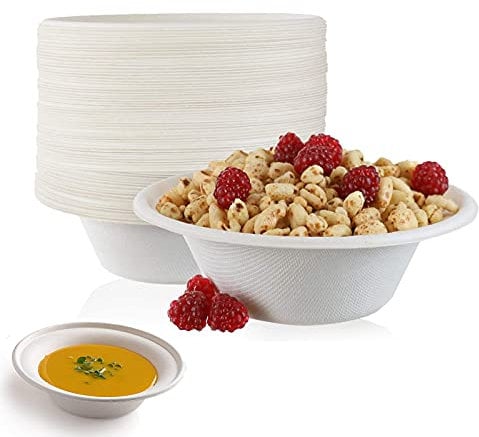 MAX SOLUTIONS 25 Pack 12 oz (350ml) Disposable Bagasse Bowl Extra Strength Eco-Friendly Heavy Duty Serving Dishes Picnics BBQ Parties Biodegradable Compostable Packaging