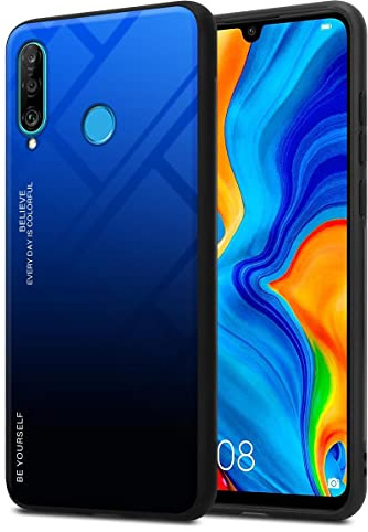 Cadorabo Hülle kompatibel mit Huawei P30 LITE Schutzhülle TPU Silikon Case Glas Slim Kratzfest Weiche Gummi mit Rundumschutz Case Hülle für Huawei P30 LITE in Schwarz