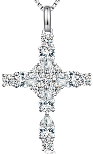 jiamiaoi Brillant Kreuz Kette Damen mit Funkelnd Bernstein, Rose Kette Kreuz Halskette mit Anhänger für Damen Herren
