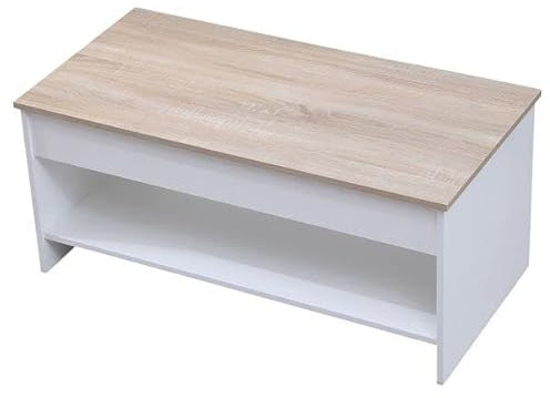 Happy Garden Table Basse Moderne avec Plateau relevable Blanche et Bois Hedda. Table de Salon en Bois avec Rangement. Table rectangulaire avec étagère.