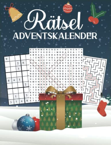 Rätsel Adventskalender 2021: für Erwachsene | A4 | Rätsel mit Lösungen | Sudoku, Labyrinth, Worträtsel