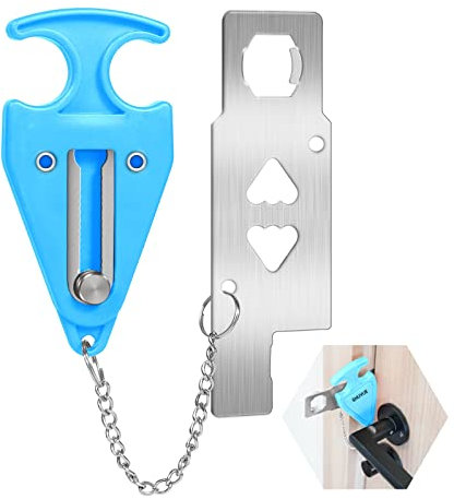 Portable Door Lock for Travel Lock Home Security Door Latch in Prevent Unauthorized Entry School Apartment Hotel(Blue)