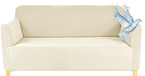 Poligino Sofabezug 2 Sitzer Wasserdicht, Sofahusse Elastisch Universal, Sofa Cover Stretch 2 Sitzer (130-170 cm) Creme weiß