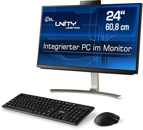 All-in-One-PC CSL Unity U24B-AMD, 60,5 cm (23,8 Zoll, 1920x1080 Full HD) - Leistungsstarker AIO (AMD Ryzen 5 PRO 4650G CPU 6x3700 MHz, 1000 GB SSD, 16 GB DDR4-RAM, Windows 11 Home), schwarz