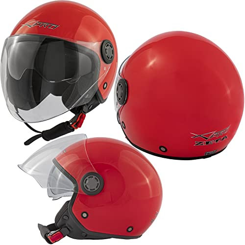 Casco Jet Moto Scooter ECE 22 06 Certificato Parasole Lunga Visiera Rosso L