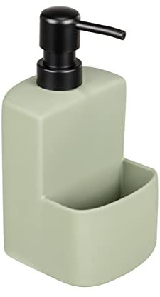 WENKO Dispensador de lavavajillas Festival Siena, dosificador para la cocina, cerámica de calidad con superficie suave, compartimento para estropajo, capacidad 380 ml, 10 x 18 x 10 cm, rojo