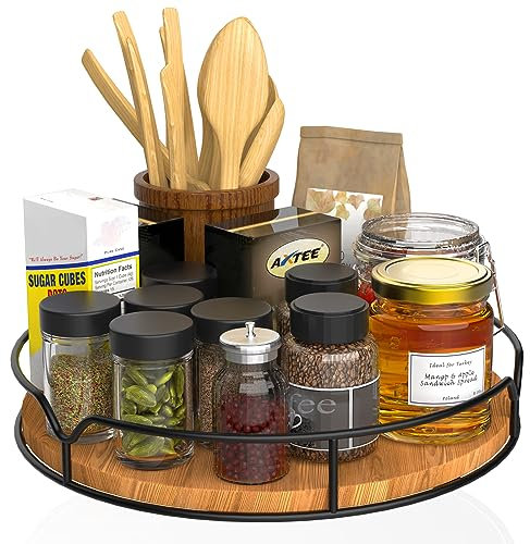 Lazy Susan Drehteller-Organizer für Schrank, Speisekammer, Küche, Arbeitsplatte, Kühlschrank, Kiefernholz, 22,9 cm, karbonisiertes Schwarz