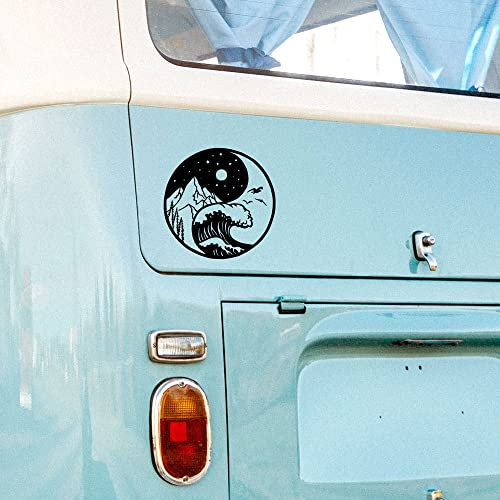 Autotattoo Aufkleber Kreis mit Ying Yang Berge Meer Wald Wellen Sticker Auto Bus Wohnmobil M2503 - ausgewählte Größe: *S - 17cm breit x 17cm hoch*