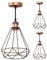 ledscom.de 3 Stück Vintage Pendelleuchte RETRA, bronze, E27 Fassung, Käfig-Schirm, bronze