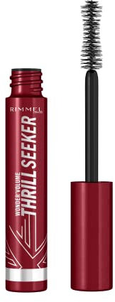 Rimmel London Thrillseeker Black Mascara, Bold Volumen, Verlängerung, schwerelose Definition, klumpenfrei, wischfest, den ganzen Tag tragen, cremige Schlagformel, Sanduhr-förmige Bürste greift jede