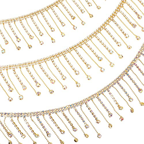 GORGECRAFT 1 Yard Quaste Kristall Strass Fransen Hinestone Trim Ribbon Kette Applikation Crystal Claw Cup Kettenrolle Mit Kupferperlen Kette Golden Für Verzierungen DIY Dekorative Ketten Glänzend