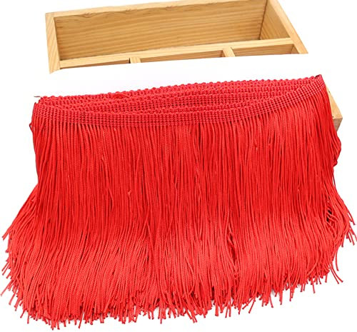 Duories 2 Meters 15cm Seide Fransen Quaste Fransenborte Fransenband Schnittfranse Dekoband Zierband Dekoborte Tanzfransen Nähzubehör für DIY Basteln Apparel Kleidung,Kostüme,Nähen,Dekoration,Rot