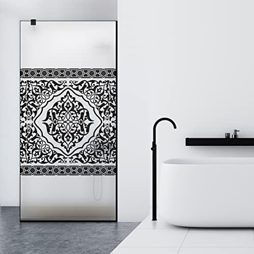 Aqua Roy Schwarz | Modell Doha Oriental Black | Größe 120 cm ab 70/80/90/100/110/120 | Walk in Duschwand | 8mm Satin Glas | mit NANO-beschichtetem sandgestrahltem Muster (120x195cm)
