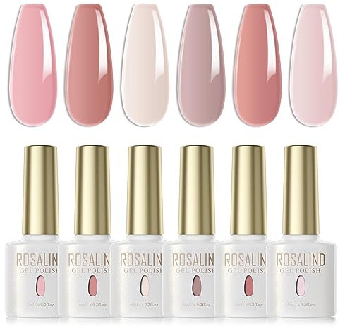 ROSALIND UV Nagellack Jelly 6 Farben Rosa Hellrosa Hautfarbe Klassischer Translucent Gel Nagellack Set Farbgel für Gelnägel Soak Off UV Gel Nail Polish Lacke Für UV Lampe