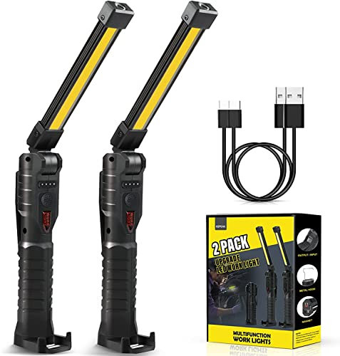 KEPEAK LED Arbeitsleuchte Taschenlampe, Wiederaufladbare LED Taschenlampe Werkstattlampe COB Inspektionsleuchten mit Magnet und Haken für Auto Reparatur, Werkstatt, Notfall Lampe, Camping, 2 Stück