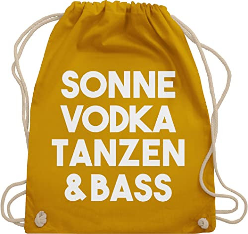 Turnbeutel Rucksack - Party Alkohol Damen - Sonne Vodka Tanzen & Bass - Lettering - weiß - Unisize - Senfgelb - trinken festival sprüche saufen trink herren festival-bag feier stoffrucksack