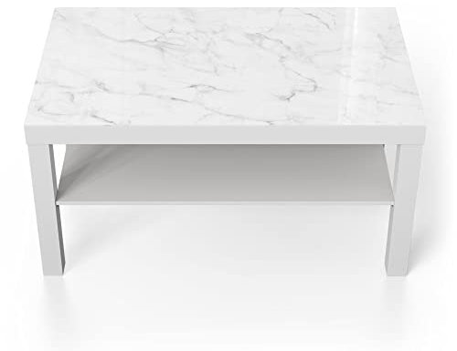DEQORI Glastisch | weiß groß 90x50 cm | Motiv Marmorplatte im Detail | ausgefallener Beistelltisch aus Glas | Hochglanz Couchtisch fürs Wohnzimmer | moderner Couch Tisch mit Design