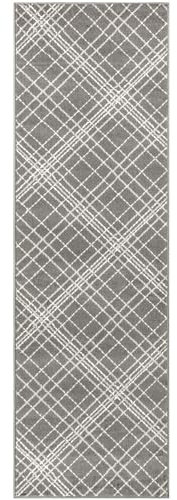 Nourison Jubilant Farmhouse Teppich, 70 x 200 cm, einfache Reinigung, fusselfrei, für Schlafzimmer, Wohnzimmer, Esszimmer, Küche (50 x 180 cm), Grau