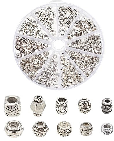 nbeads 196 Stück 10 Stile Antiksilber-Abstandsperlen, Tibetischer Stil Legierungsperlen Gemischte Form Lose Schmuckperlen Für Metallperlen Armbänder Halsketten Ohrringe Schmuckherstellung