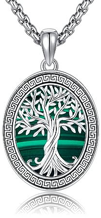 ONEFINITY Cadena de árbol de la vida de plata de ley 925 con colgante de árbol de la vida, regalo para hombre y mujer, plateado, Malaquita
