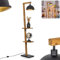 Baval Lampadaire moderne en métal/bois noir/naturel/doré, lampe sur pied avec abat-jour réglable, interrupteur à pied sur câble et étagères, hauteur 164 cm, 1 ampoule E27, sans ampoule