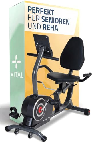 SportPlus Liegeheimtrainer für zuhause mit App-kompatibilität, 24 Stufen & 6 Trainingsprogramme, rutschfeste Pedale, mit Display & Tablethalterung, bis 100 kg