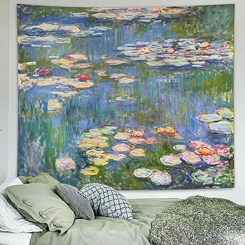 Monet Waterlily Wall Tapestry, Cute Floral Art Tapestries for Girl Bedroom