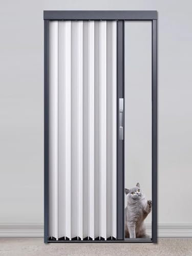 Schiebetür Falttür falttüren innentüren Hinterhof Schuppen Schiebetür Wasserdicht, Raumteiler Mit Akkordeontür Auf Schiene, Falt Schiebetür Für Die Tür, Grauer Türrahmen Und Weißes Aluminiumpaneel ( C