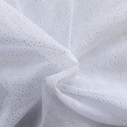 Tüll mit Glitzer Kostümstoff Fasching Royal Tüll 1 x 1,5 m Meterware Farbwahl, Farbe:055 - weiß/silber