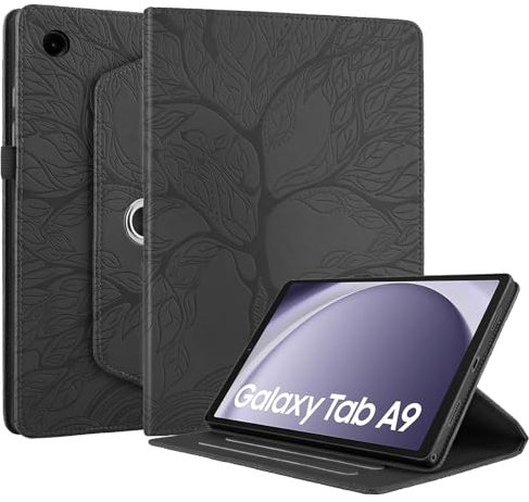 Succtopy Hülle für Samsung Galaxy Tab A9 8.7 Zoll 2023 SM-X110/X115 PU Leder 360°Drehbar Multi-Winkel Lederhülle mit Standfunktion und Stifthalter Schutzhülle Galaxy Tab A9 8.7 2023 Schwarz