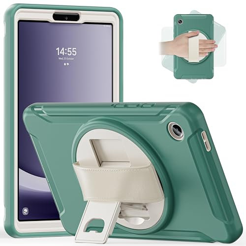 Junfire Case for Samsung Galaxy Tab A9 8.7 Inch 2023, Shockproof Rugged Protective with Rotating Kickstand Hand Strap for Samsung A9 Tablet Case SM-X110/X115/X117, Green