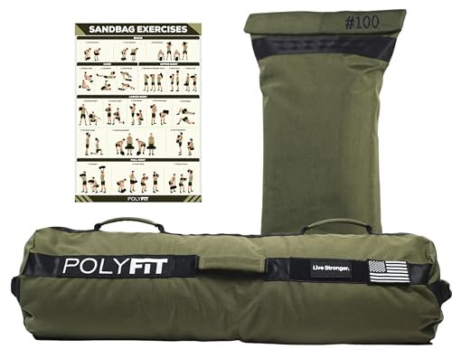 Polyfit Sandbag Pro – Workout-Sandsack mit dreifachem Klettverschluss und verstärktem Nylon-Gurtband – Grün – 45,4 kg