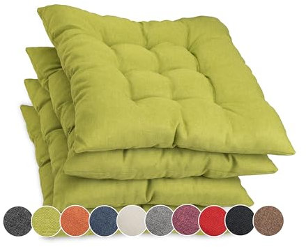 sunnypillow 4er Set Stuhlkissen mit Bändern 45x45 cm - Bequeme Polsterauflage 8cm dick - Auflage für Stühle/Bänke in Haus und Garten Sitzkissen Sitzauflage Gartenkissen Outdoor/Indoor - Grün